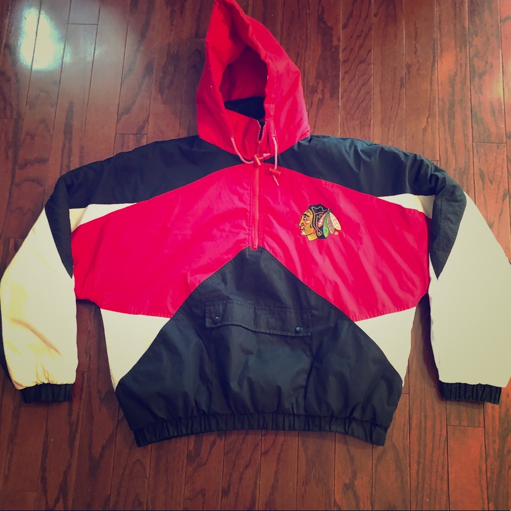 Vintage Blackhawks Quarter Zip Jacket with Hood